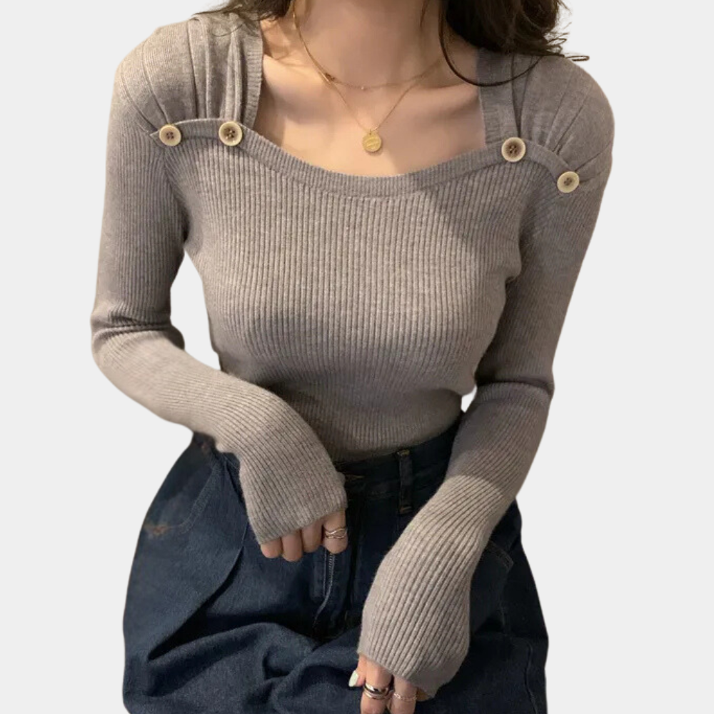 Jersey de punto acanalado con cuello redondo y ajuste cómodo – SYLVAINE Ribknit