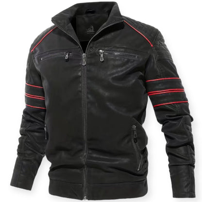 BRYCE - Chaqueta de cuero negro inspirada en el estilo racer