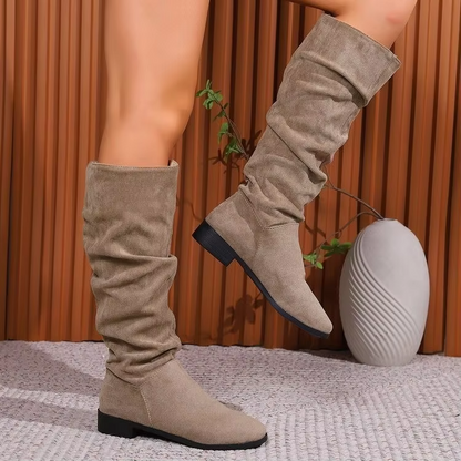 DANEA - Botas altas planas con punta redonda para mujer