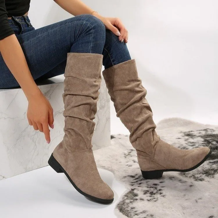 DANEA - Botas altas planas con punta redonda para mujer