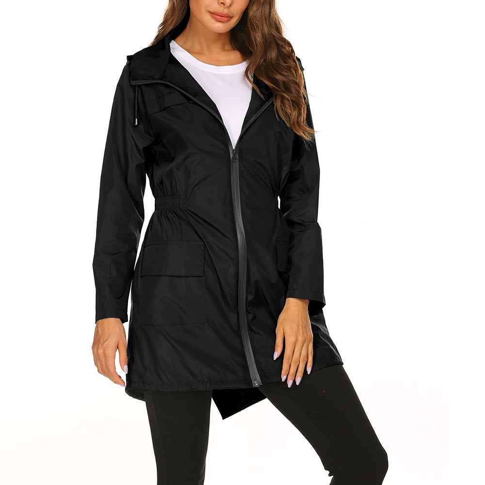 Evelyn - Chaqueta impermeable con capucha cortavientos para mujer Negro