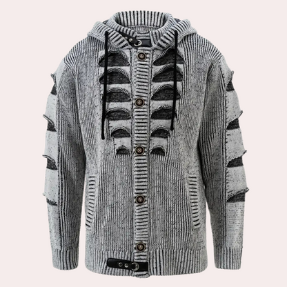 HUGO - Sudadera de punto con capucha y botones para hombre