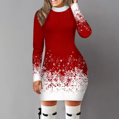 NOELLE - Vestido suéter cómodo con estampado de copos de nieve para mujer