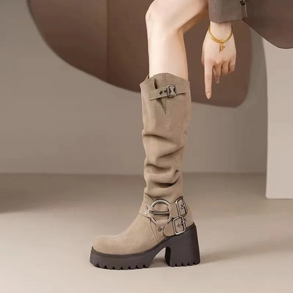 ELISA - Botas altas de cuero sintético cómodas para mujer