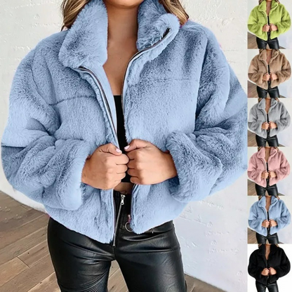 ALEJANDRA - Chaqueta corta teddy con cremallera y cuello para mujer