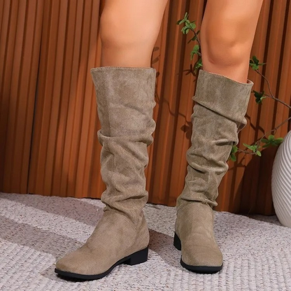 DANEA - Botas altas planas con punta redonda para mujer