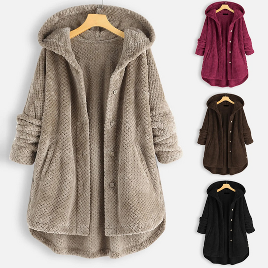 ISABELLA - Chaqueta teddy oversize con capucha y botones para mujer