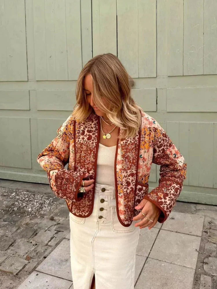 ALINA - Chaqueta vintage de cuadros en material suave para mujer