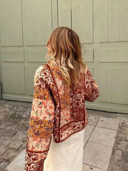 ALINA - Chaqueta vintage de cuadros en material suave para mujer