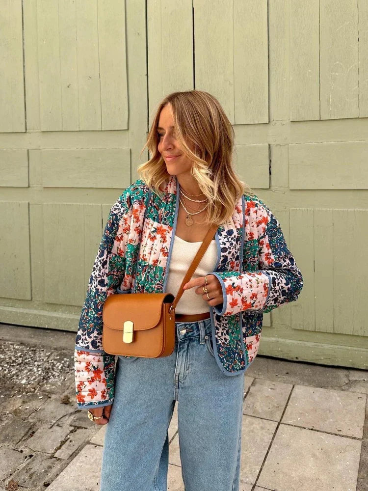 ALINA - Chaqueta vintage de cuadros en material suave para mujer