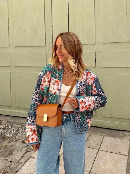 ALINA - Chaqueta vintage de cuadros en material suave para mujer