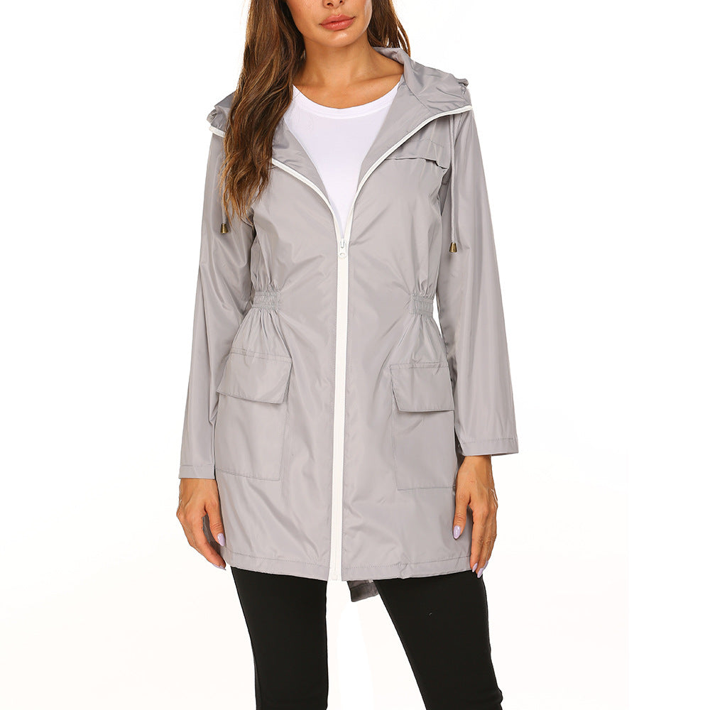 Evelyn - Chaqueta impermeable con capucha cortavientos para mujer Gris