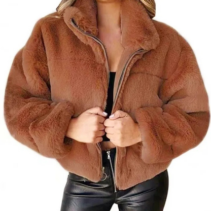 ALEJANDRA - Chaqueta corta teddy con cremallera y cuello para mujer