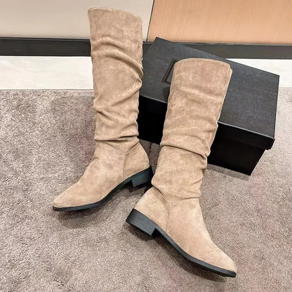 DANEA - Botas altas planas con punta redonda para mujer