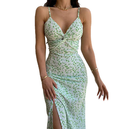 Aroa - Vestido Verde de Estampado Floral de Tirantes Primavera Verano Mujer 2024