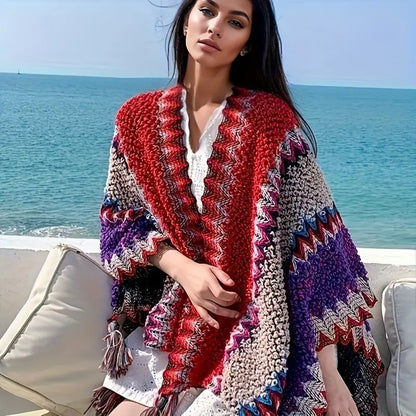 VIOLET - Poncho de punto con diseño de bufanda para mujer