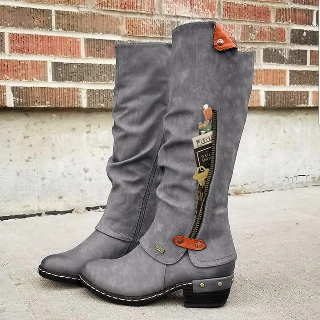 ELARA - Botas altas ligeras con botón metálico para mujer