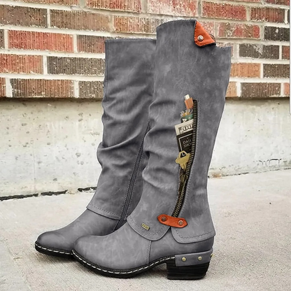 ELARA - Botas altas ligeras con botón metálico para mujer