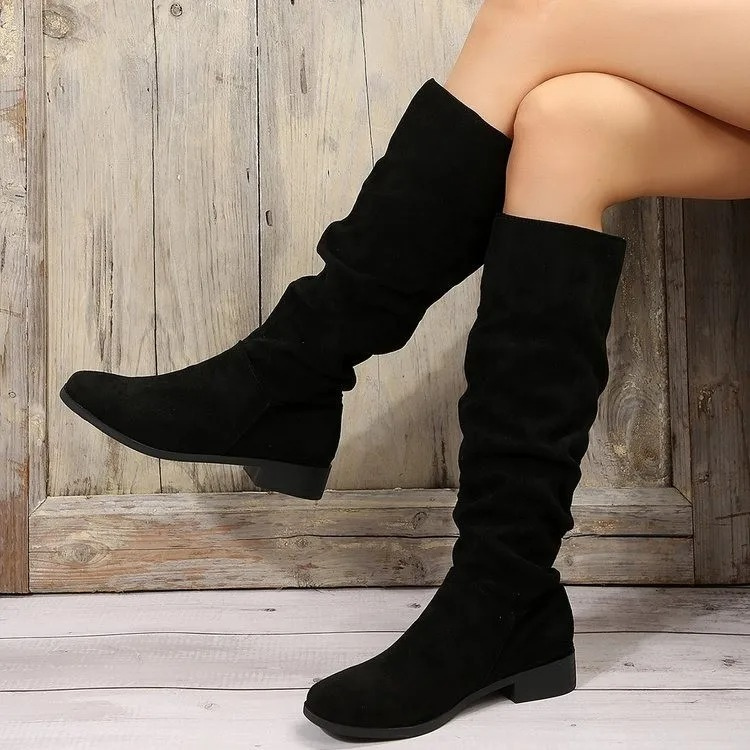 DANEA - Botas altas planas con punta redonda para mujer