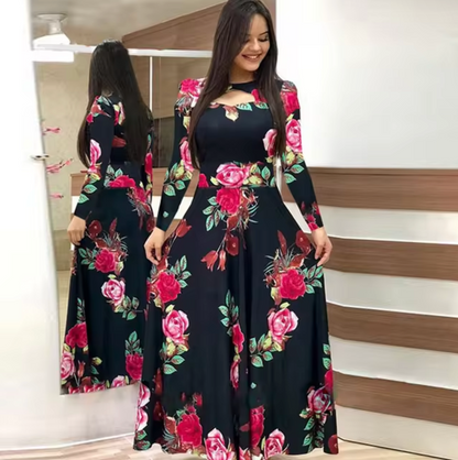 LIA - Vestido maxi de manga larga con estampado floral para mujer