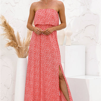 Cora - Vestido Casual Largo de Estampado Floral Palabra de Honor Primavera Verano para mujer