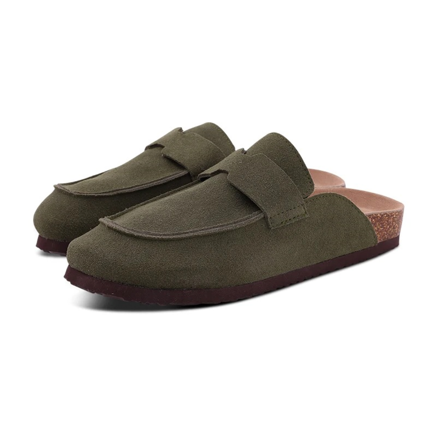 Sandalias tipo zueco en ante rosa con tacón cómodo – SUMARIA