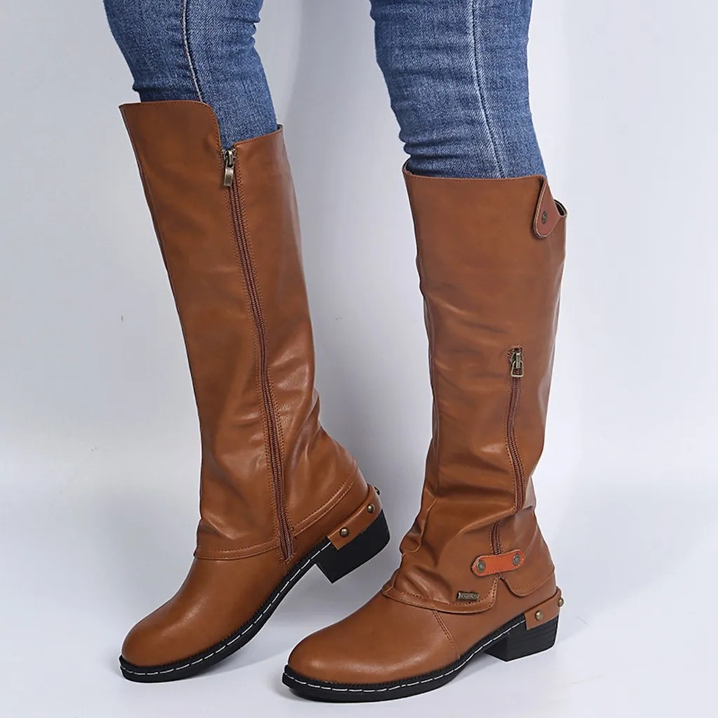 ELARA - Botas altas ligeras con botón metálico para mujer