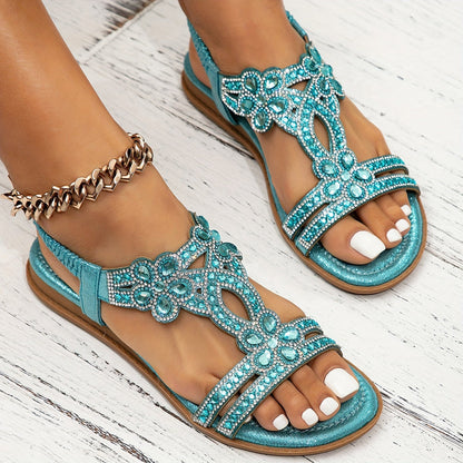 Sandalias planas con flores de strass para mujer – LYANA SHINE