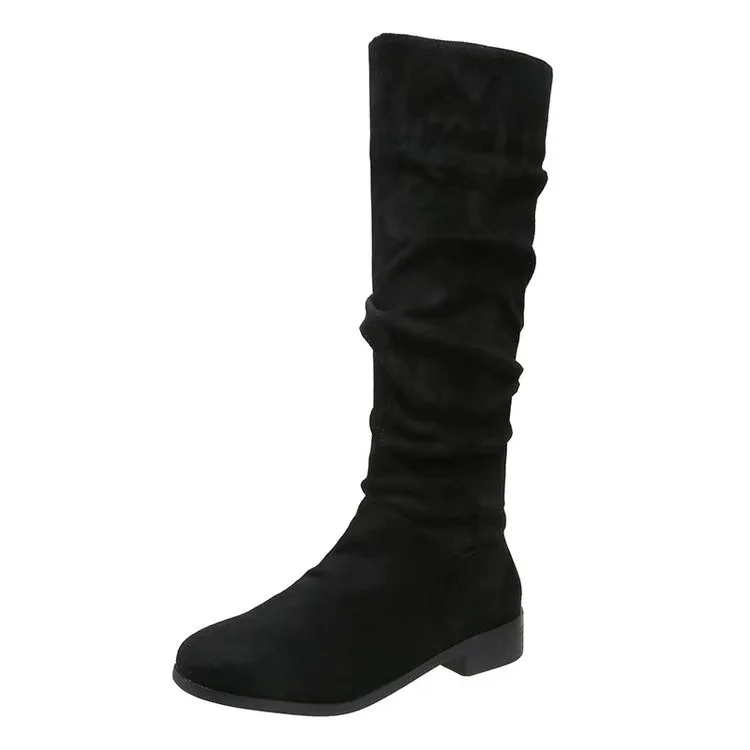 DANEA - Botas altas planas con punta redonda para mujer