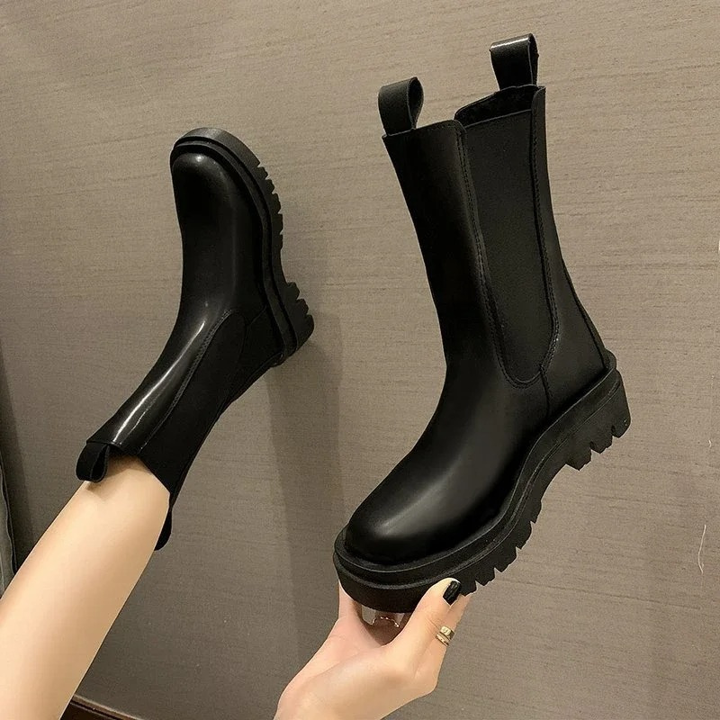 LARA - Botas Chelsea largas con paneles elásticos para mujer