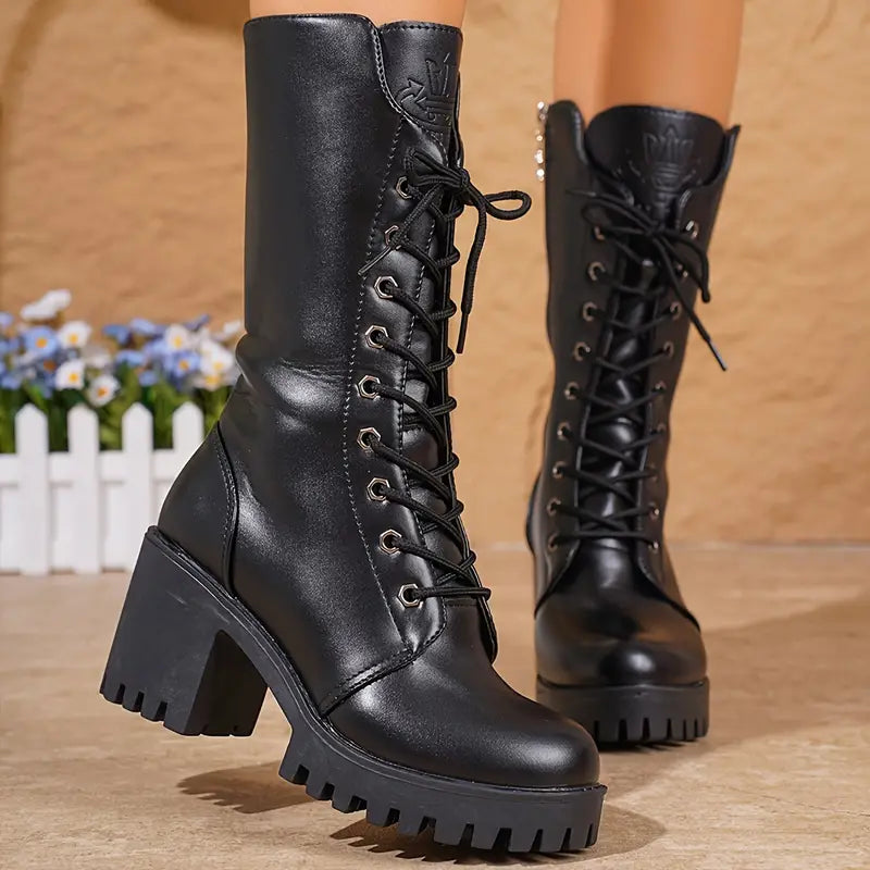 LENA - Botas elegantes con tacón bloque y caña media para mujer