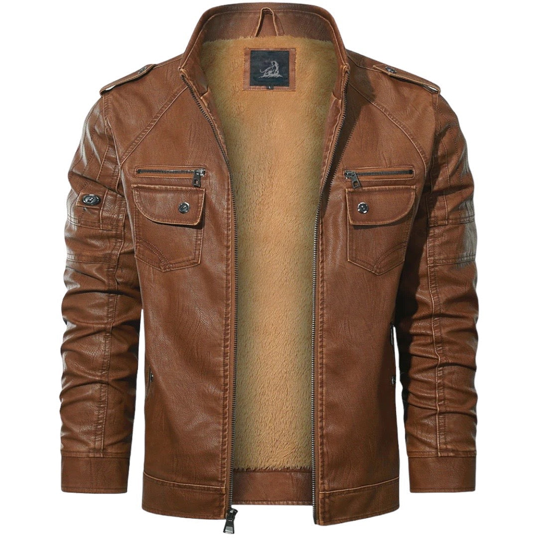 WELLESLEY - Chaqueta de cuero con forro de forro polar para hombre