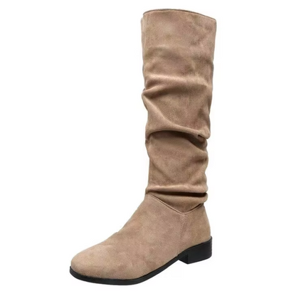 DANEA - Botas altas planas con punta redonda para mujer