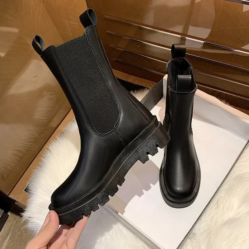 LARA - Botas Chelsea largas con paneles elásticos para mujer