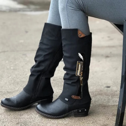 ELARA - Botas altas ligeras con botón metálico para mujer