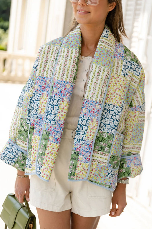 Lillian - Chaqueta acolchada verde para mujer con estampado de flores vintage para mujer Verde