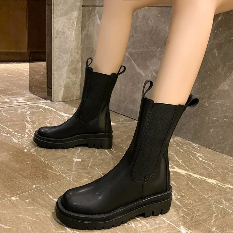 LARA - Botas Chelsea largas con paneles elásticos para mujer