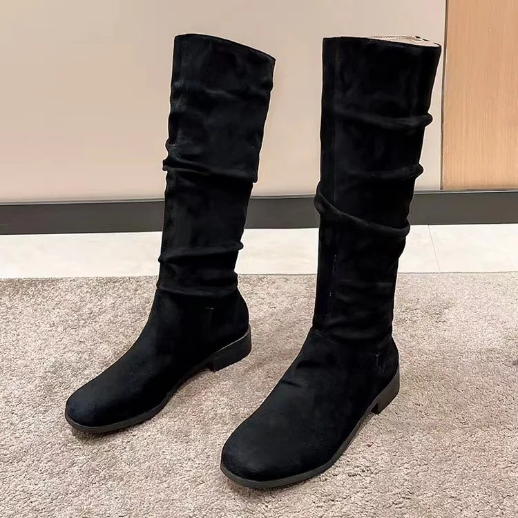 DANEA - Botas altas planas con punta redonda para mujer