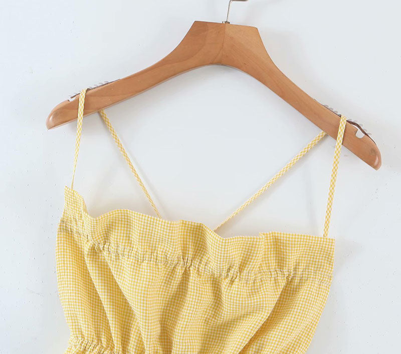 Joana - Conjunto de Falda Corta Cintura Alta y Top de Tirantes Amarillo Verano Para Mujer