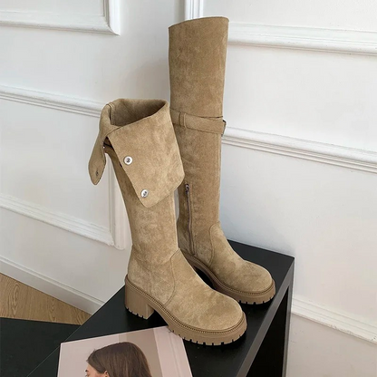 CARLA - Botas altas de terciopelo con botones decorativos