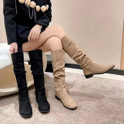 DANEA - Botas altas planas con punta redonda para mujer