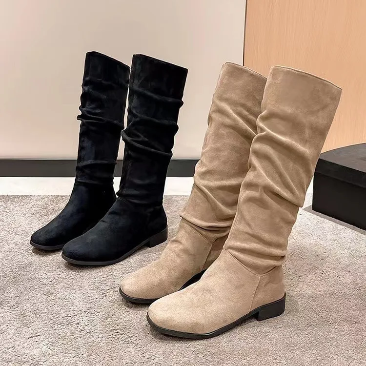 DANEA - Botas altas planas con punta redonda para mujer