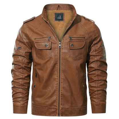 WELLESLEY - Chaqueta de cuero con forro de forro polar para hombre