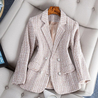 BLOSSOM – Blazer entallado con estampado a cuadros y detalles de encaje para mujer