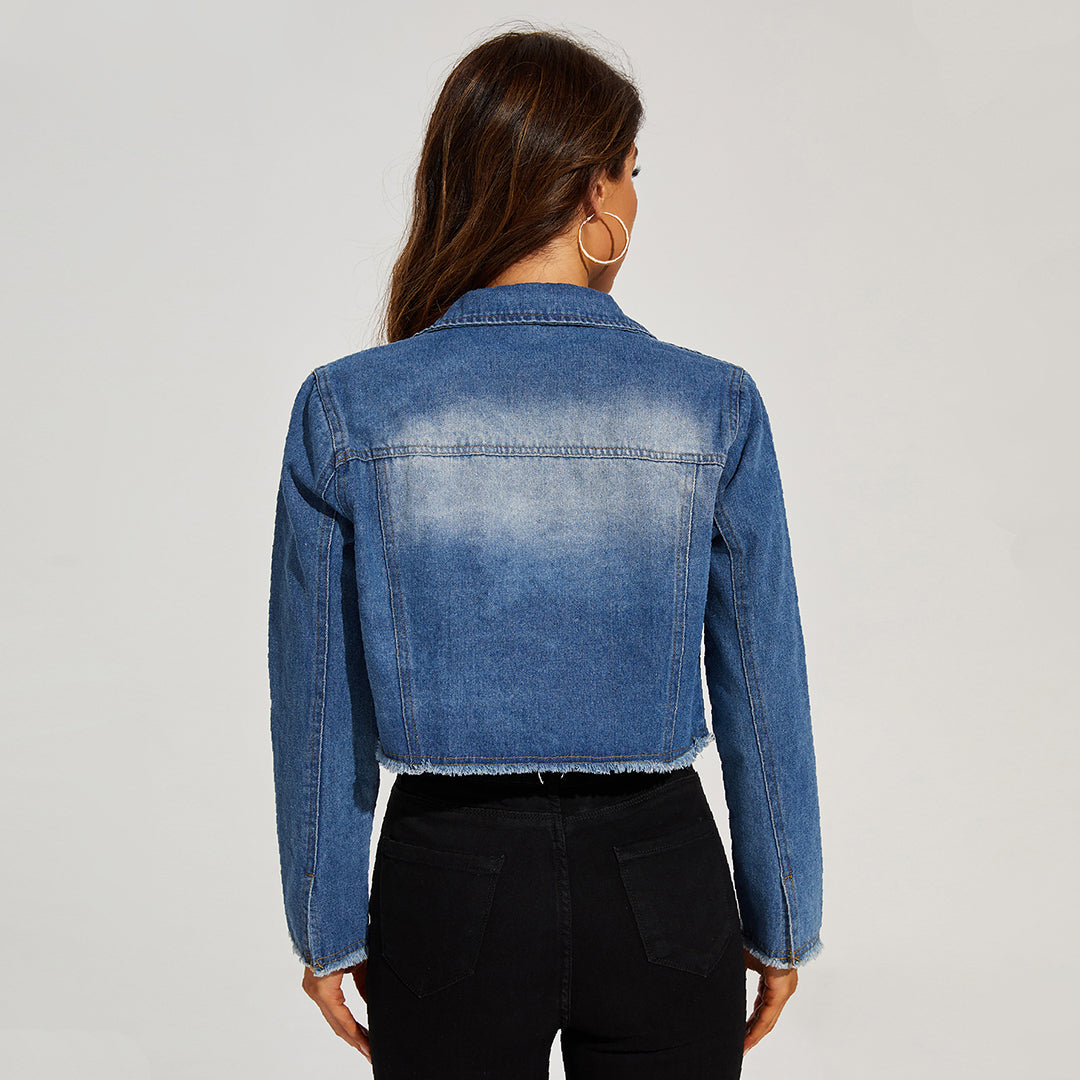 SELENE - Chaqueta vaquera con detalles deshilachados para mujer