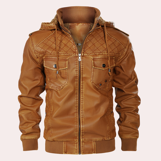 BRUNO - Chaqueta de cuero estilosa con capucha para hombre