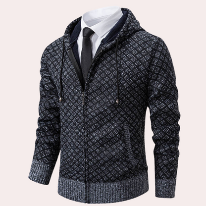 IZAN - Cárdigan de punto para hombre con capucha