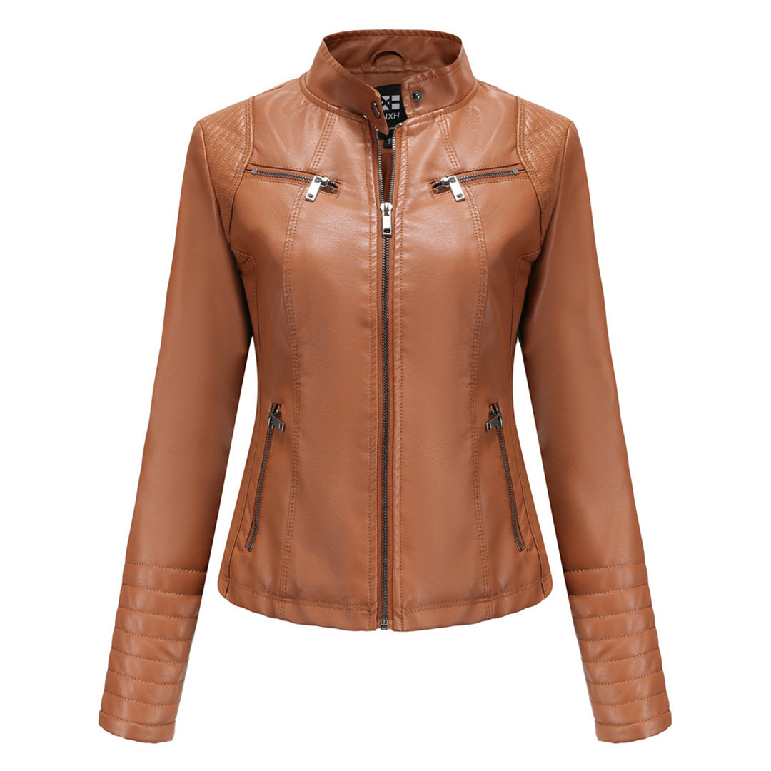 ELISA – Chaqueta de cuero elegante con mangas acanaladas para mujer