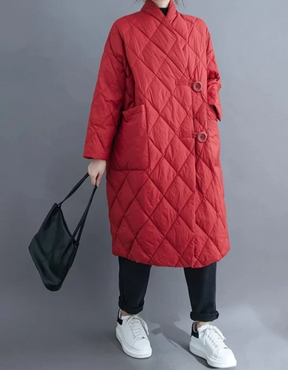 Penelope - Abrigo Oversized de Rombos con Bolsillos para mujer Rojo