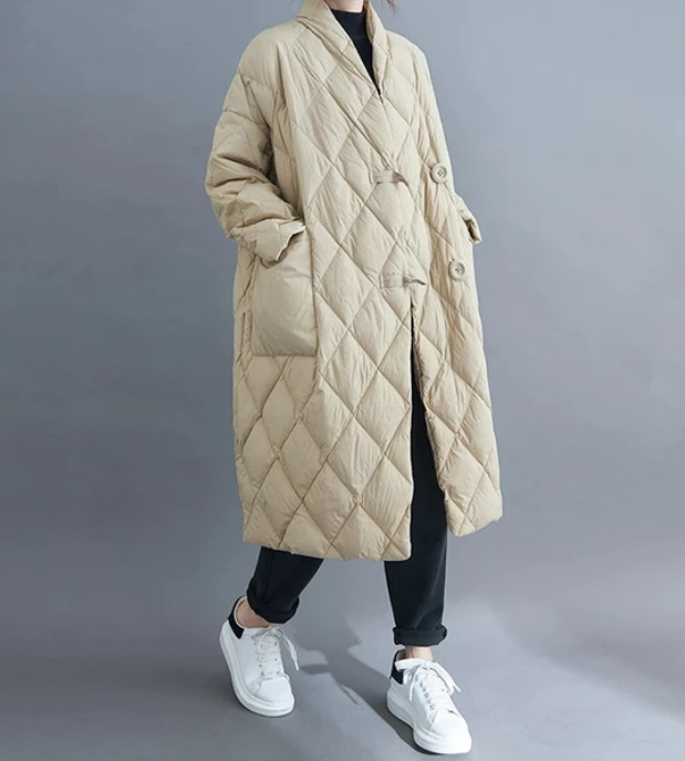 Penelope - Abrigo Oversized de Rombos con Bolsillos para mujer Marfil